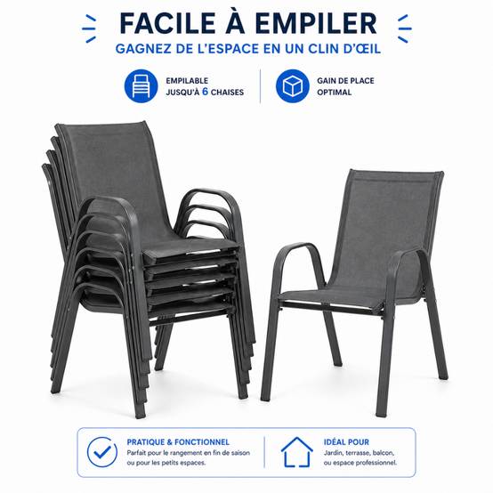 Lot de 4 Chaises de jardin textilène - Tissu haute densité - Gris anthracite - TERRE JARDIN - Image 4