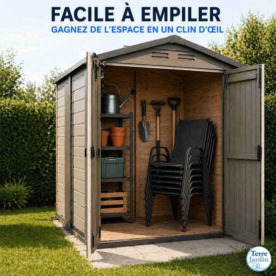 Lot de 4 Chaises de jardin textilène - Tissu haute densité - Gris anthracite - TERRE JARDIN - Image 9