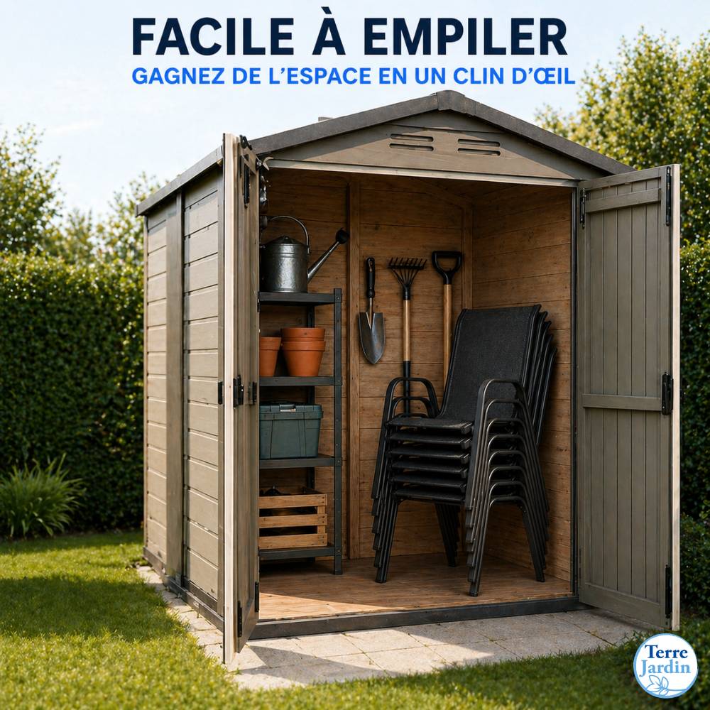 Lot de 4 Chaises de jardin textilène - Tissu haute densité - Gris anthracite - TERRE JARDIN - Image 9