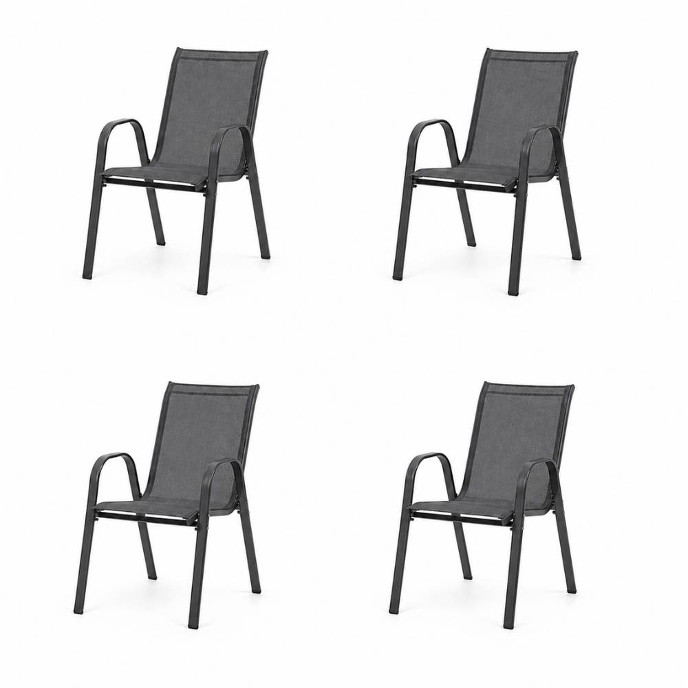 Lot de 4 Chaises de jardin textilène - Tissu haute densité - Gris anthracite - TERRE JARDIN - Image 1