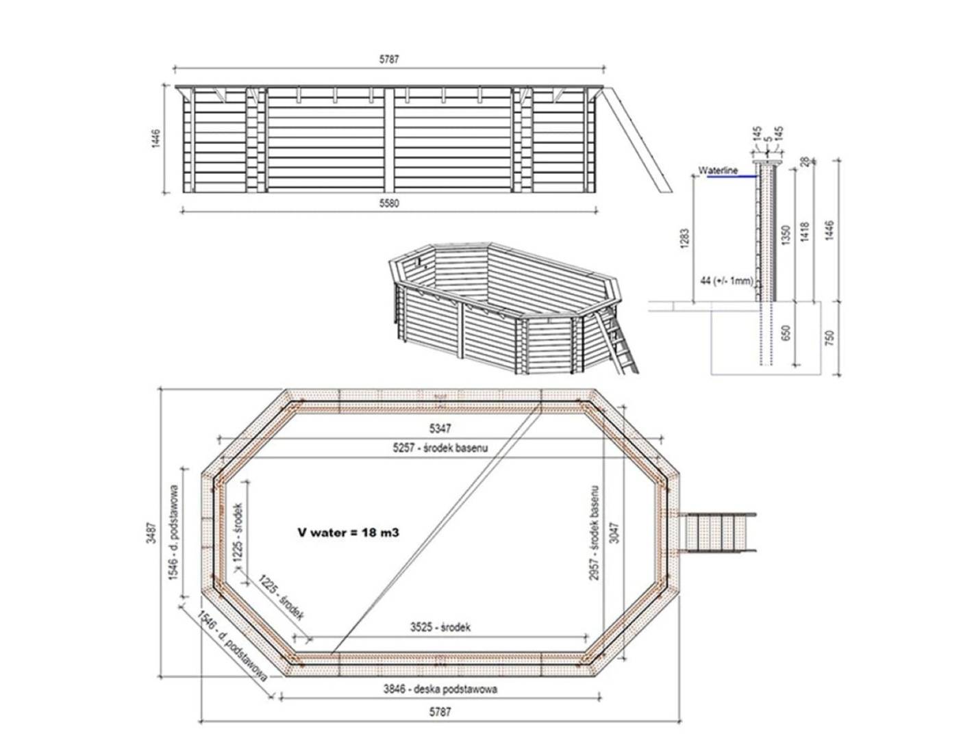 Altanka - Piscine hors sol en bois NEMO 5.79 x 3.49 - H.1.45 m, bleu pâle, cadre en métal - sans dalle - BAS7304OSPU - ALTANKA - Image 4
