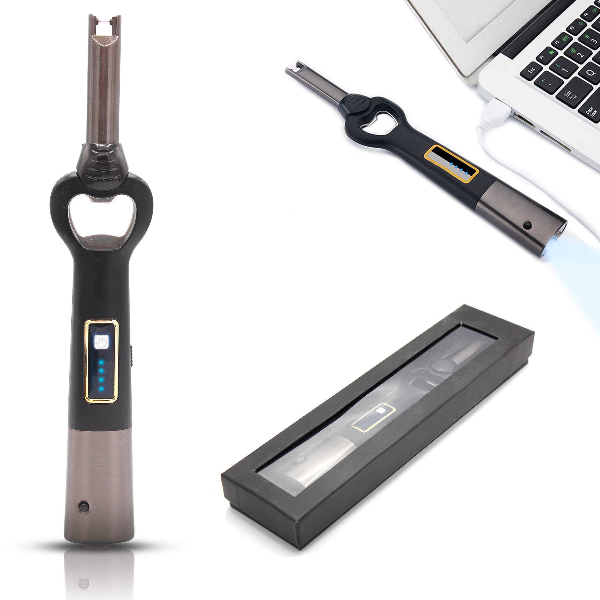Fishtec - Briquet electrique rechargeable 3 en 1 USB LED decapsuleur indicateur batterie allumage sans flamme outdoor - Image 1