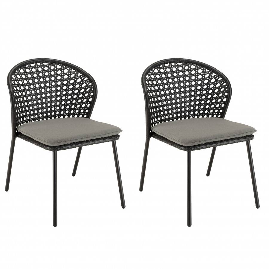 Macabane - MALO - SALON DE JARDIN 6 PERS. - 1 table rectangulaire 180x100cm et 6 chaises grises et noires - Imagen 10