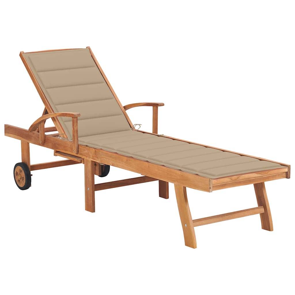Vidaxl - Chaise longue avec coussin beige Bois de teck solide vidaXL 3063009 - Imagen 1