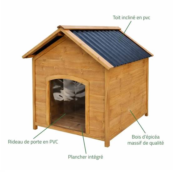 Niche en bois chalet pour chien - Taille XL - Toit PVC - Image 2