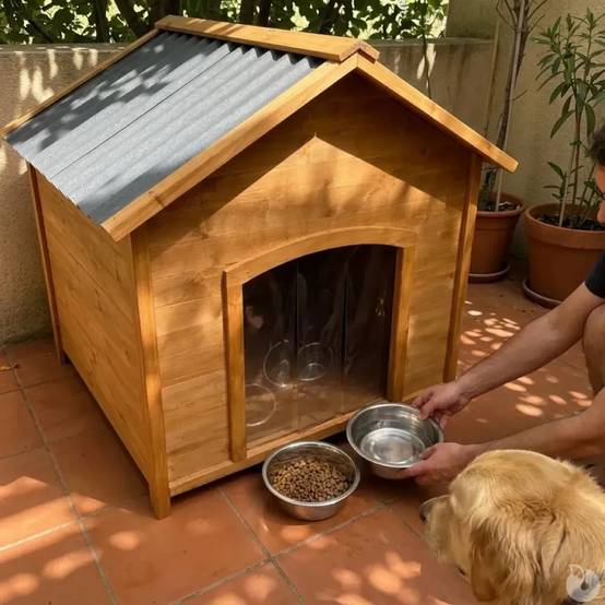 Niche en bois chalet pour chien - Taille XL - Toit PVC - Image 6