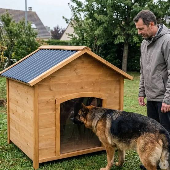 Niche en bois chalet pour chien - Taille XL - Toit PVC - Image 1