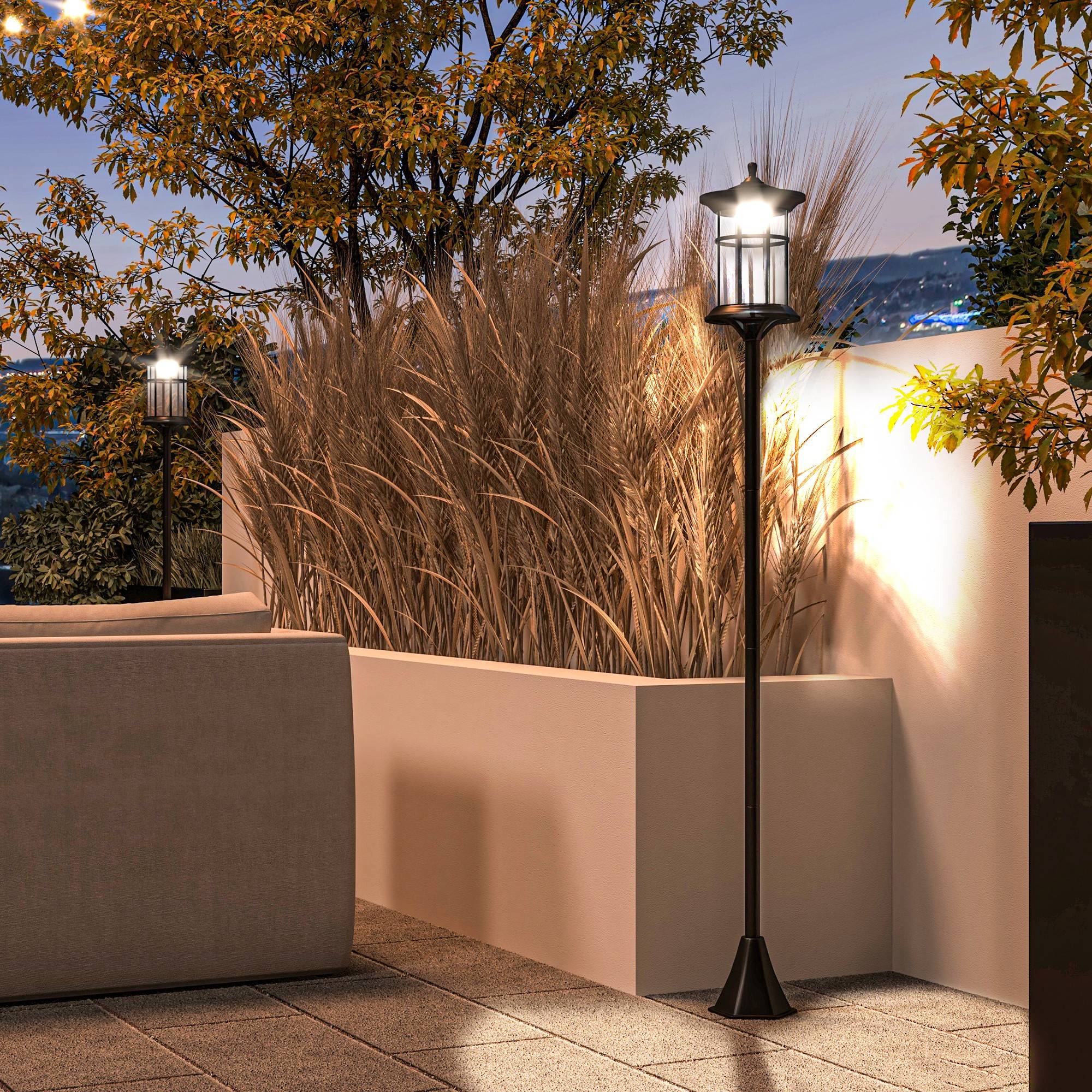 Lot de 2 lampadaires solaires avec autonomie de 6 heures et ancrage au sol, acier inoxydable et ABS, 23,5 x 23,5 x 184 cm, noir - Image 3