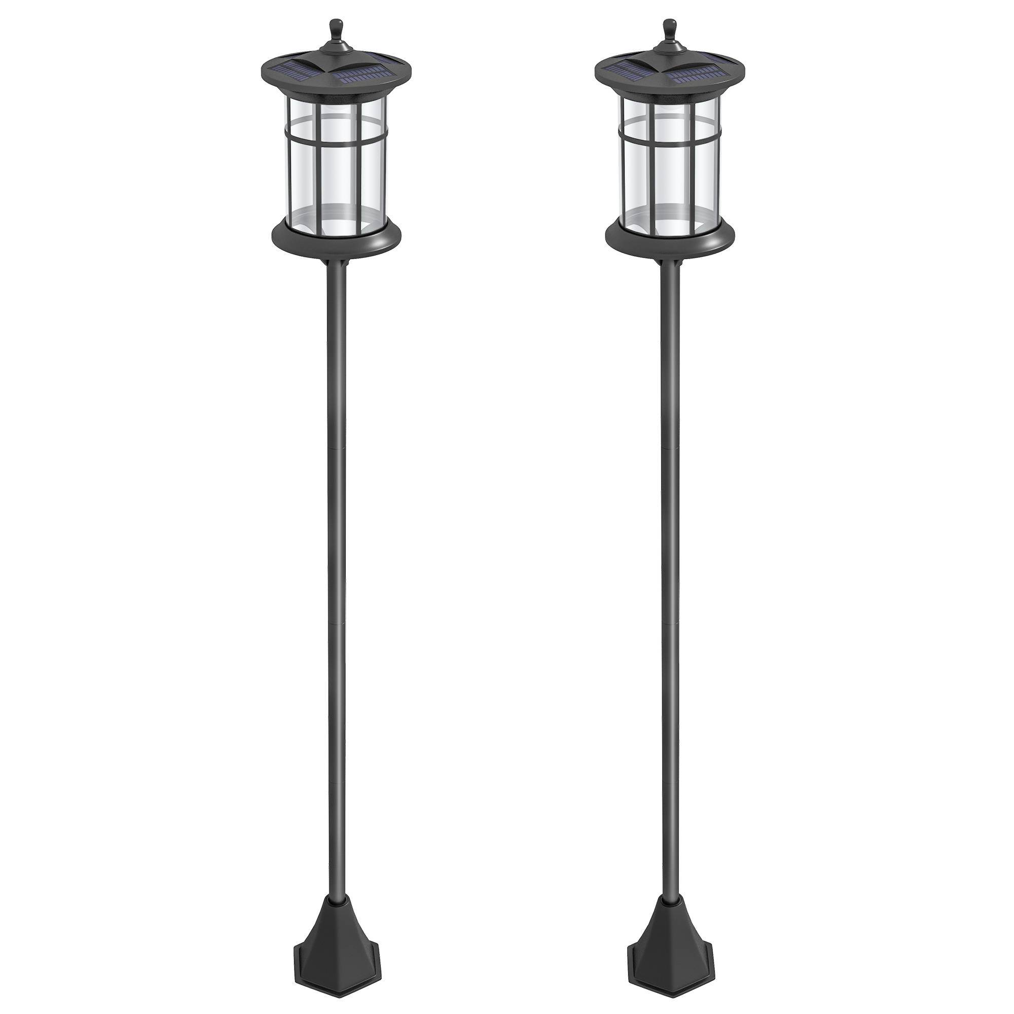Lot de 2 lampadaires solaires avec autonomie de 6 heures et ancrage au sol, acier inoxydable et ABS, 23,5 x 23,5 x 184 cm, noir - Image 2