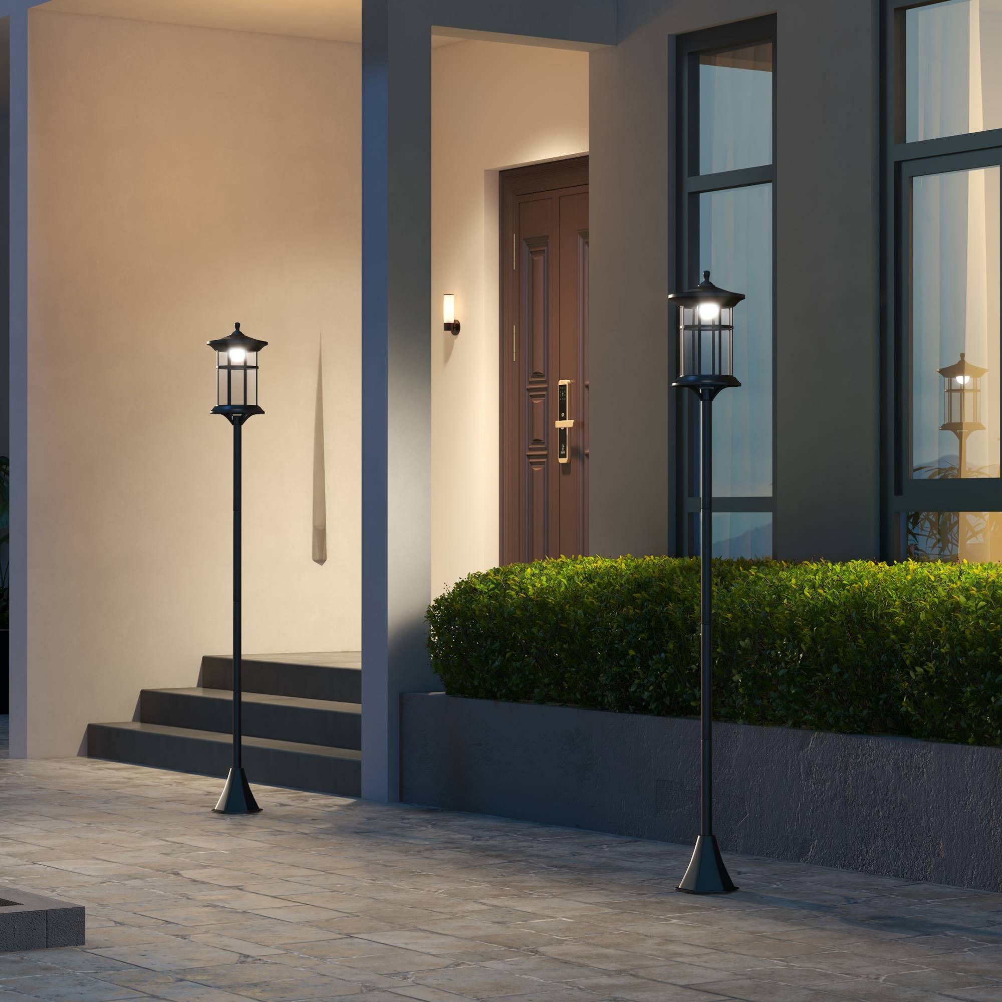 Lot de 2 lampadaires solaires avec autonomie de 6 heures et ancrage au sol, acier inoxydable et ABS, 23,5 x 23,5 x 184 cm, noir - Image 10