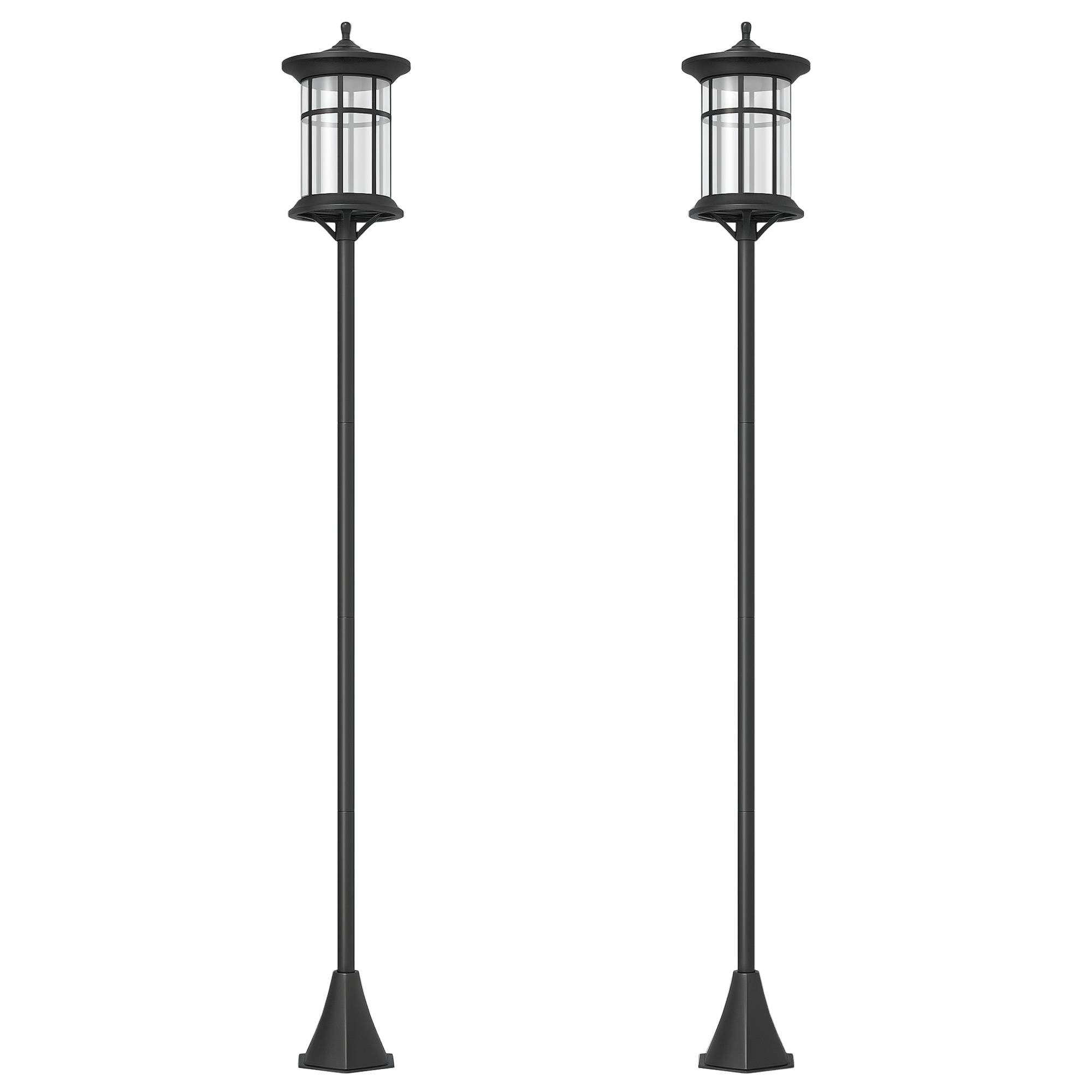 Lot de 2 lampadaires solaires avec autonomie de 6 heures et ancrage au sol, acier inoxydable et ABS, 23,5 x 23,5 x 184 cm, noir