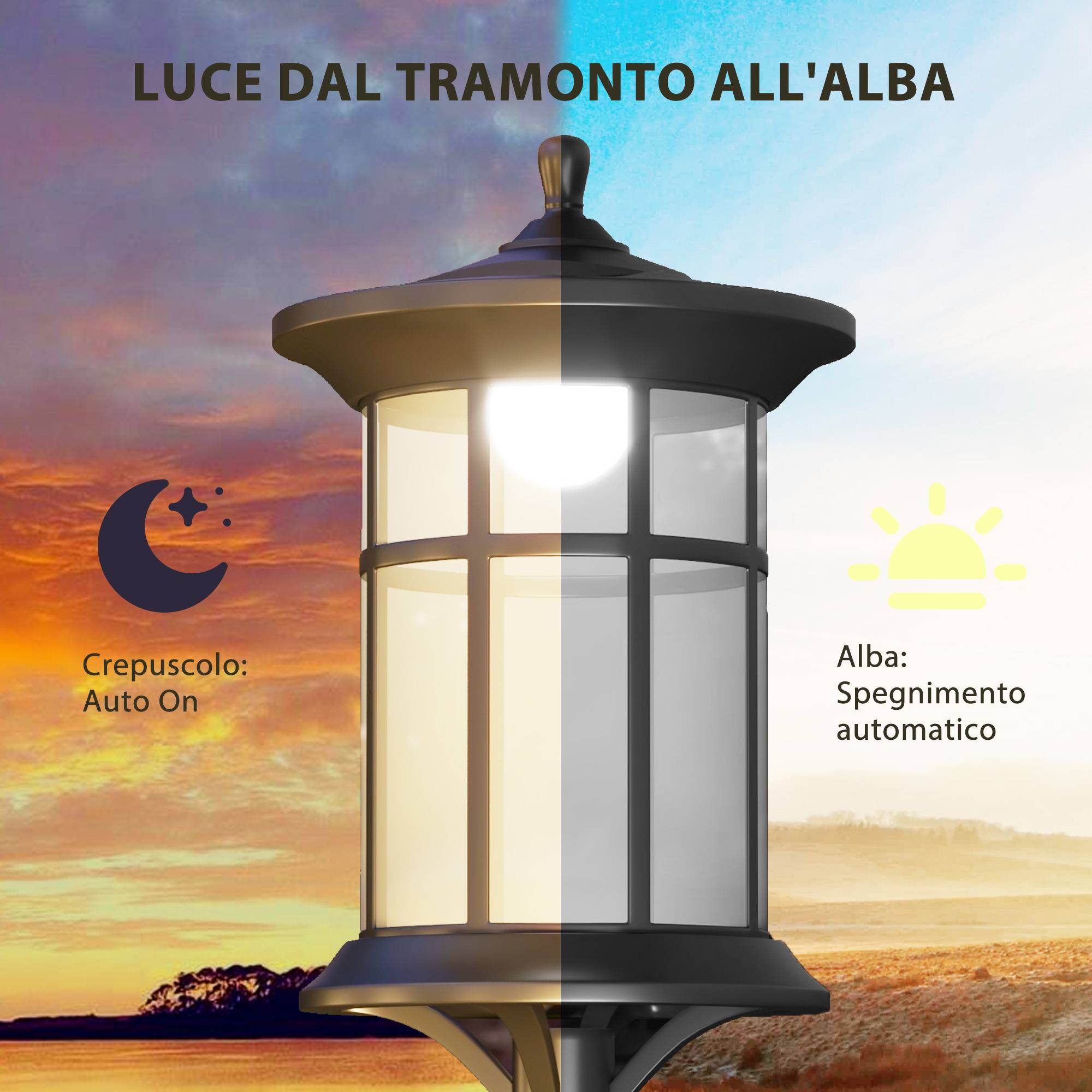 Lot de 2 lampadaires solaires avec autonomie de 6 heures et ancrage au sol, acier inoxydable et ABS, 23,5 x 23,5 x 184 cm, noir - Image 7