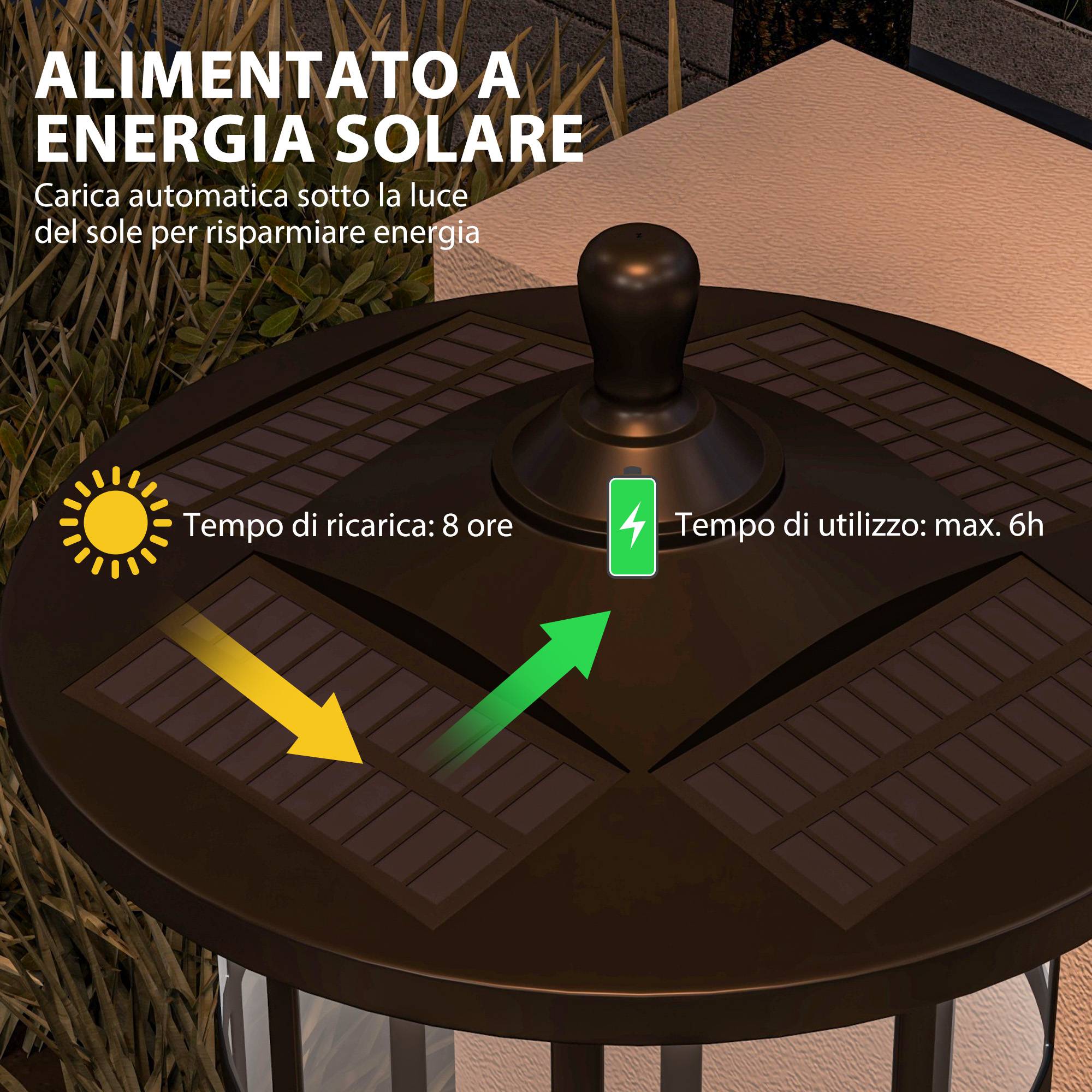 Lot de 2 lampadaires solaires avec autonomie de 6 heures et ancrage au sol, acier inoxydable et ABS, 23,5 x 23,5 x 184 cm, noir - Image 6