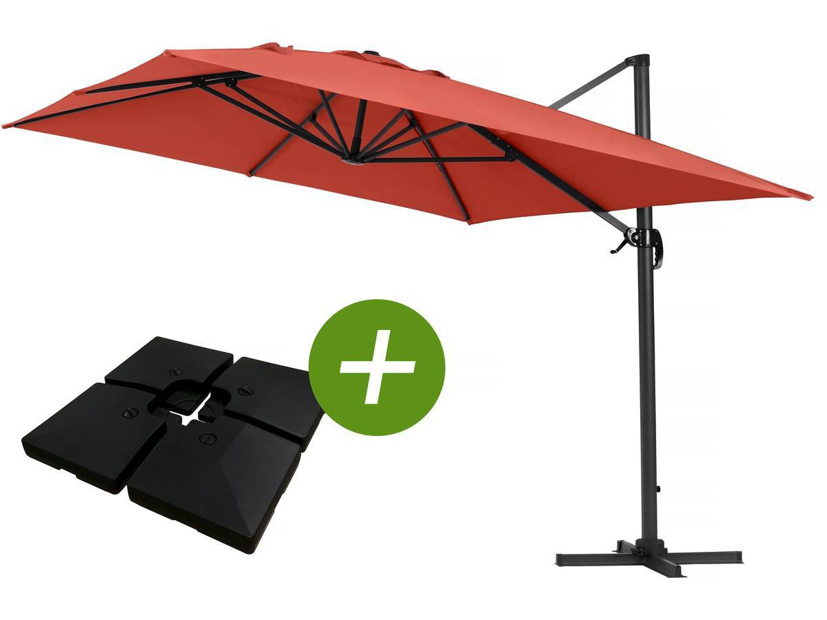 Habitat Et Jardin - Parasol Jardin Déporté Alu "sun 4 " - Rectangle - 3 X 4 M - Rouge - Dalles à Lester Incluses -habitat Et Jardin - Image 1