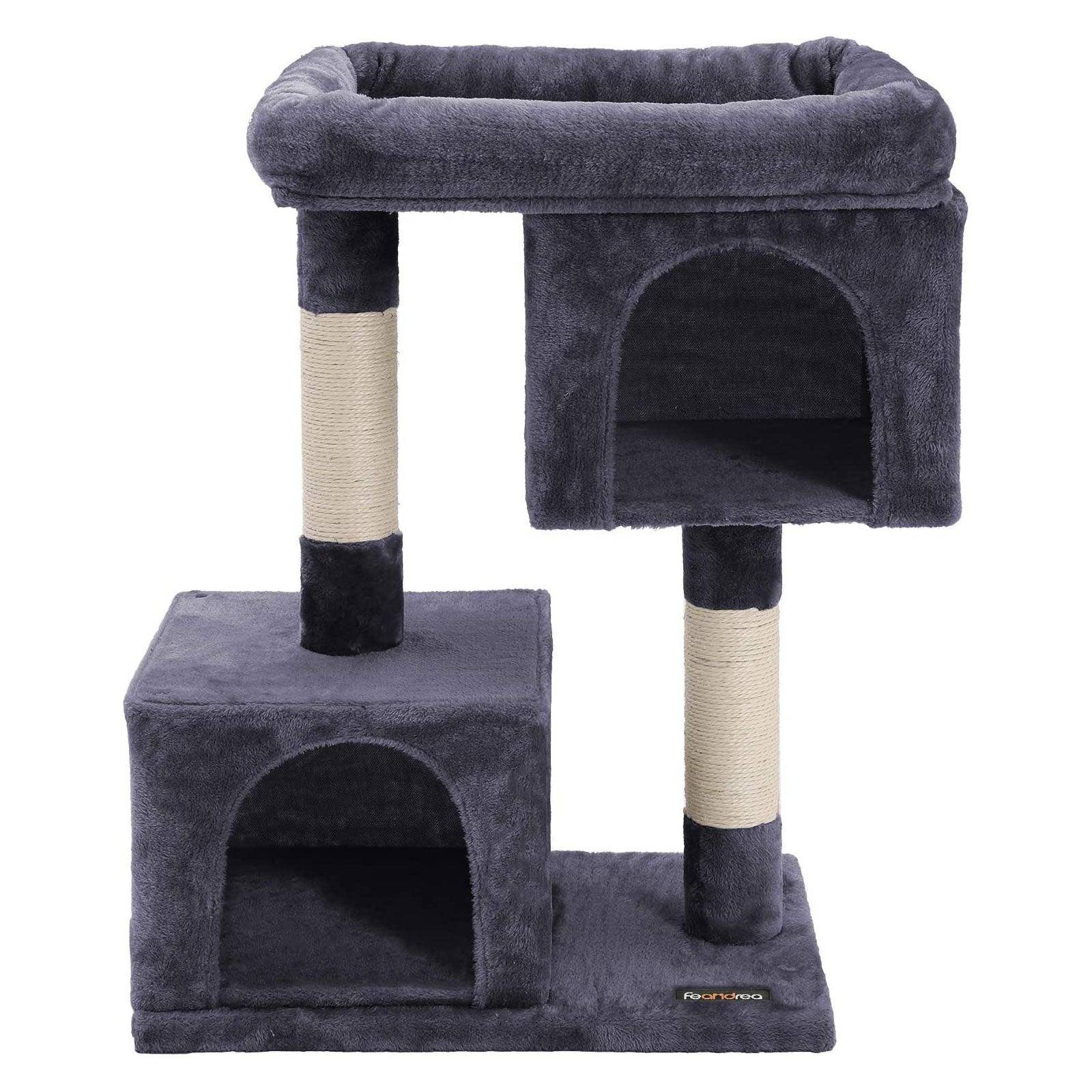 Helloshop26 - Arbre à chat colonne en sisal pour aiguiser les griffes 2 niches luxueuses maison de jeu meubles pour chatons chats et félins 84 cm couleur gris foncé - Imagen 2