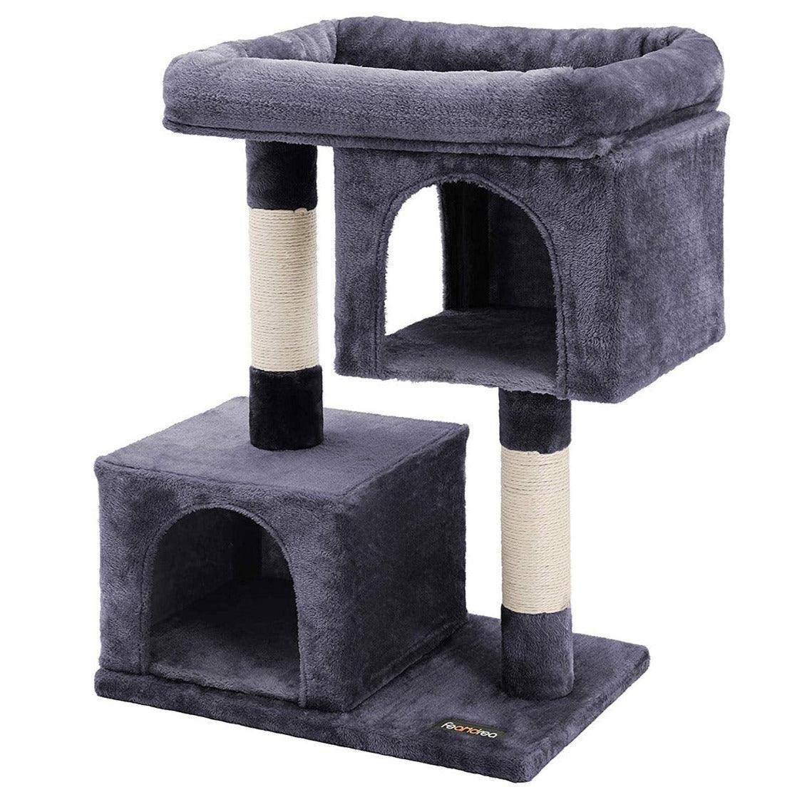 Helloshop26 - Arbre à chat colonne en sisal pour aiguiser les griffes 2 niches luxueuses maison de jeu meubles pour chatons chats et félins 84 cm couleur gris foncé - Imagen 1