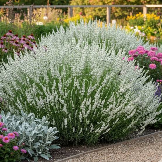 Lavande blanche - Sans traitement à fleurs Blanche - feuillage Persistant - Godet - 5/20 cm- hauteur à maturité De 0,50 m à 1,00 m - Image 1