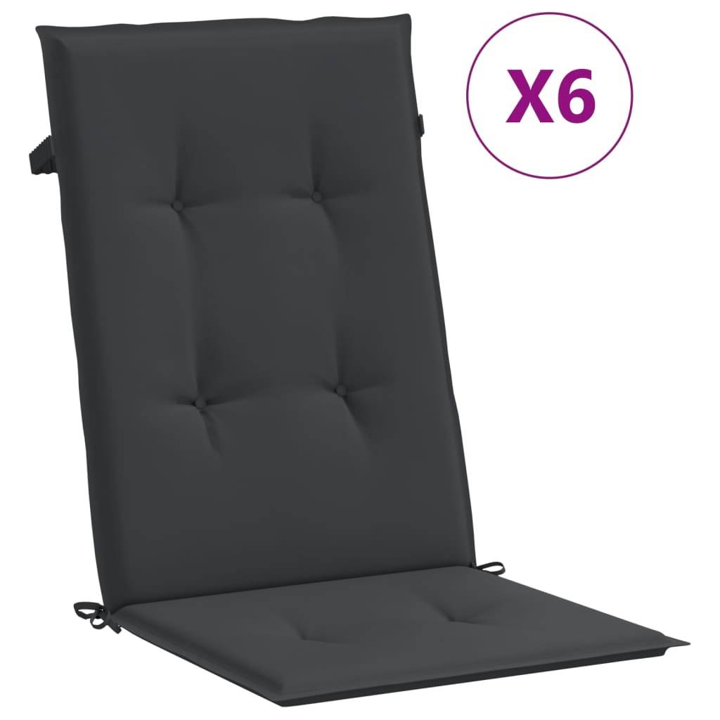 Coussins de chaise à dossier haut polyester noir 120 x 50 x 3 cm (lot de 6) - PANGIVO - Image 2