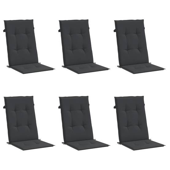 Coussins de chaise à dossier haut polyester noir 120 x 50 x 3 cm (lot de 6) - PANGIVO - Image 3