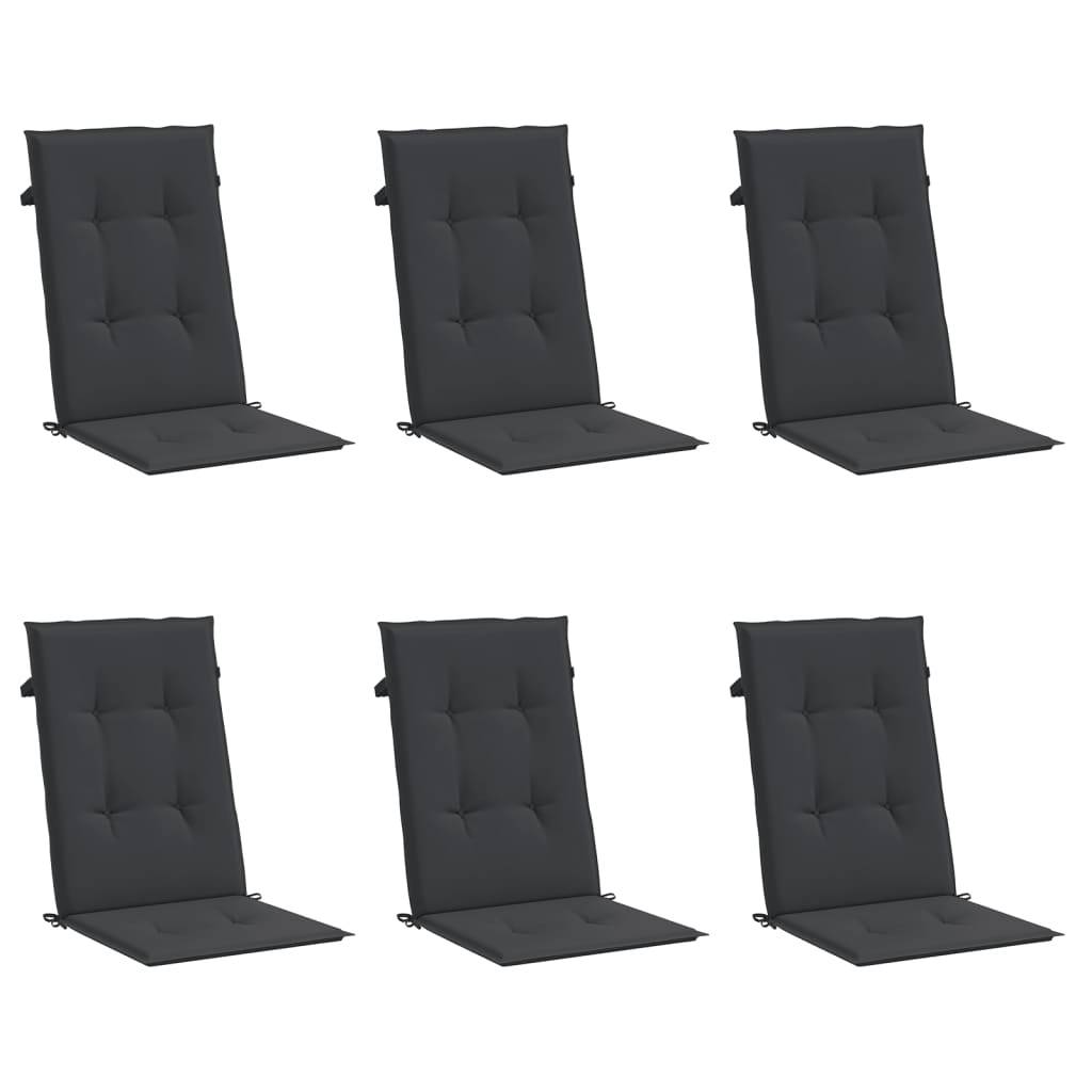 Coussins de chaise à dossier haut polyester noir 120 x 50 x 3 cm (lot de 6) - PANGIVO - Image 3