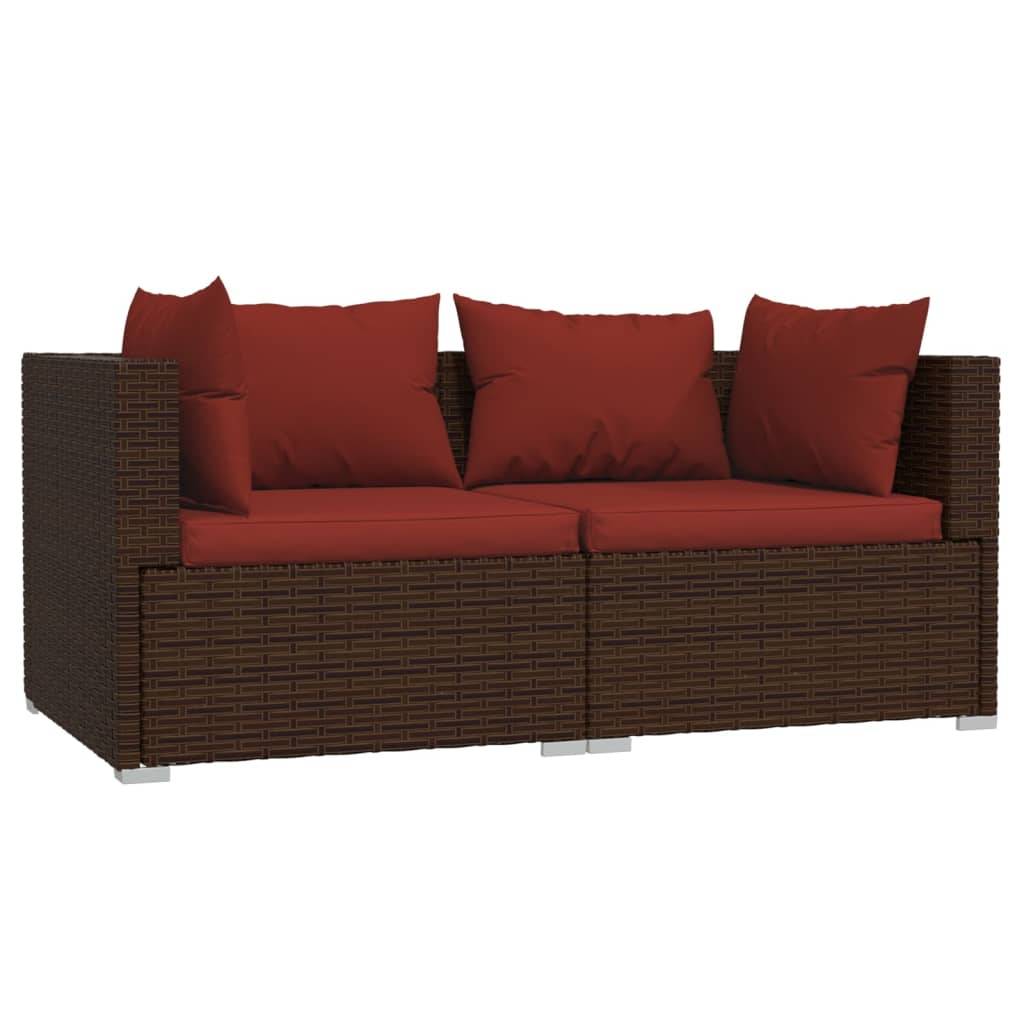 Salon De Jardin En Résine Tressée Marron, 3 Pièces Avec Coussins