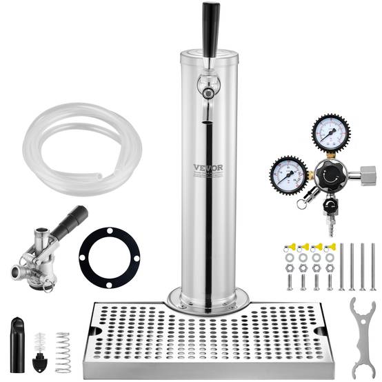 VEVOR Kit colonne bière 1 robinet, inox, régulateur double jauge W21,8. Coupleur système S, bar. - Image 1