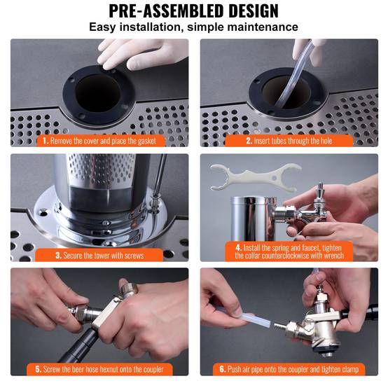 VEVOR Kit colonne bière 1 robinet, inox, régulateur double jauge W21,8. Coupleur système S, bar. - Image 6