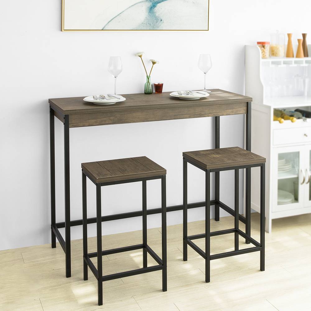 Sobuy - Lot Table et Tabourets de Bar de Style Industriel, Ensemble Table de Bar avec 2 Tabourets, Table de Cuisine, Table à Manger, Tabouret Haute SoBuy - Imagen 2