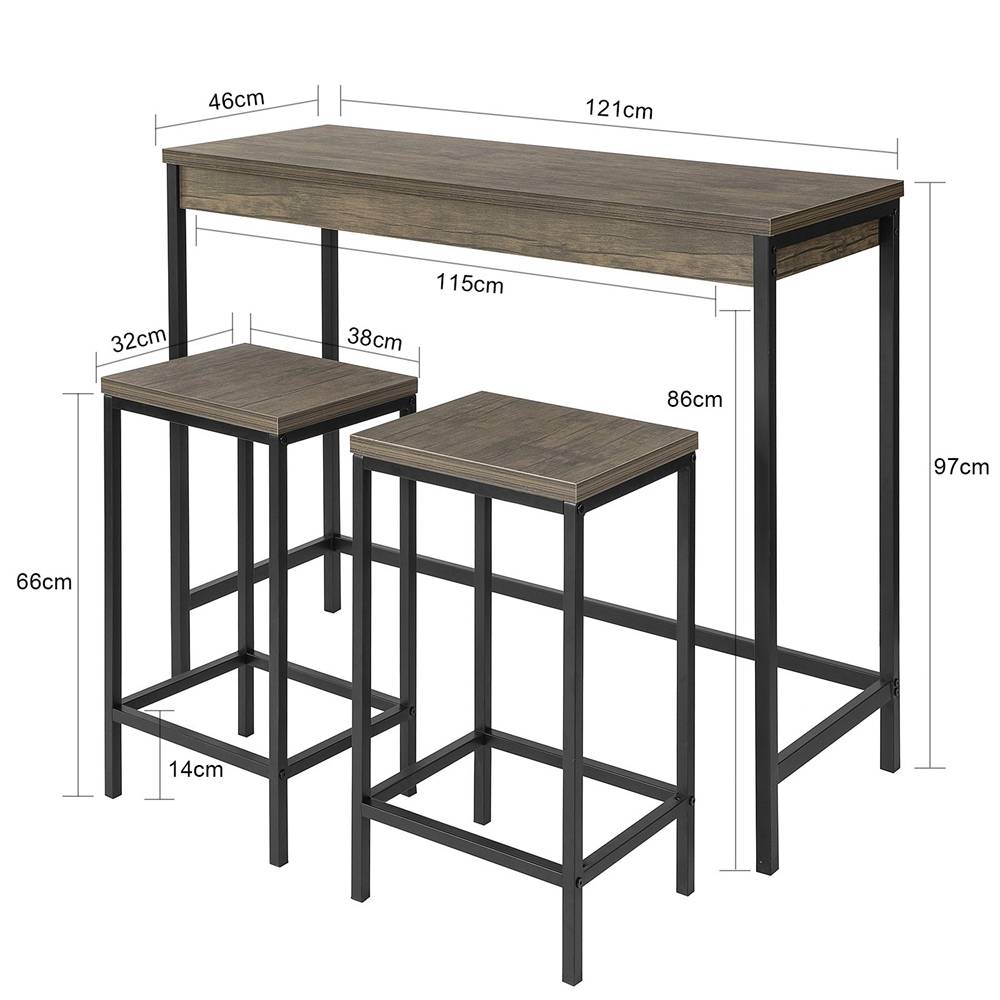 Sobuy - Lot Table et Tabourets de Bar de Style Industriel, Ensemble Table de Bar avec 2 Tabourets, Table de Cuisine, Table à Manger, Tabouret Haute SoBuy - Imagen 3
