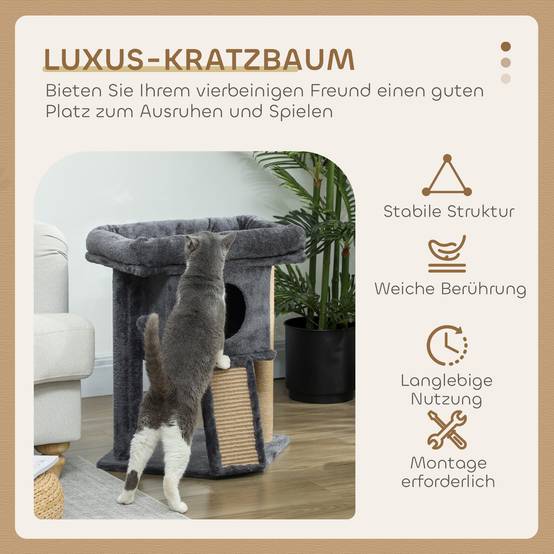 Arbre à chat bois peluche pour chaton niche avec tapis en jute 57cm gris foncé - ComfortXL Outdoor Living - Image 6