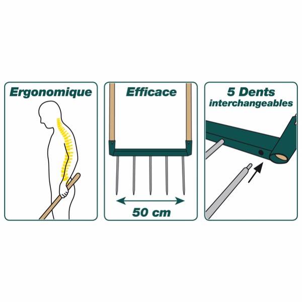 Leborgne - Grelinette LEBORGNE Biogrif 5 dents interchangeables l.50 cm - Image 3