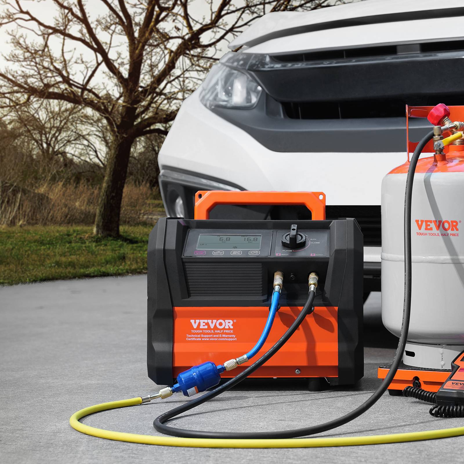 VEVOR Station de récupération de frigorigène 1HP, portable, double cylindre, pour climatisation automobile et CVC. - Image 8