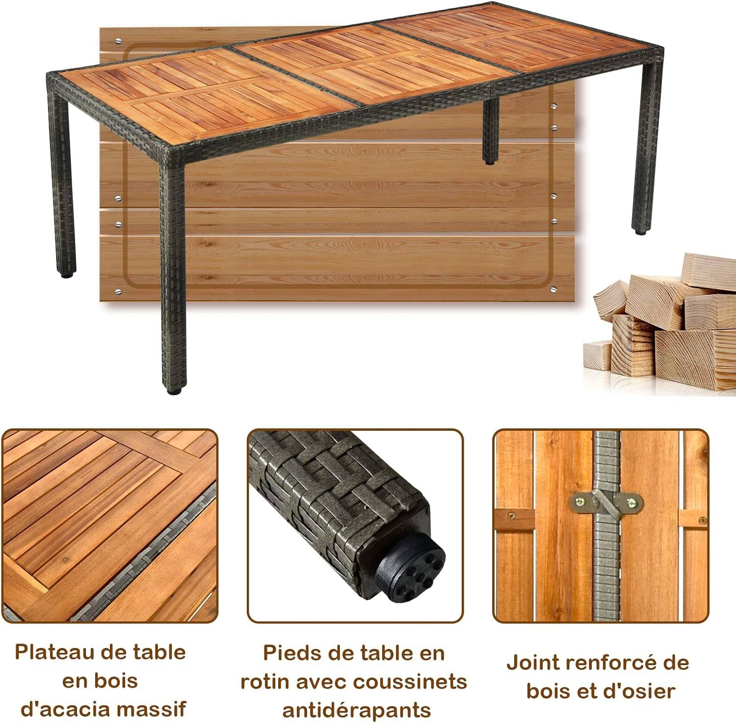 Salon de Jardin en Rotin 9 Pièces pour 8 Personnes Plateau de Table, Chaise Charge 180KG, Gris - Image 3