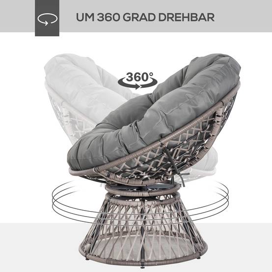 Fauteuil papasan résine tressée gris 87 x 97 x 86 cm - PANGIVO - Image 6