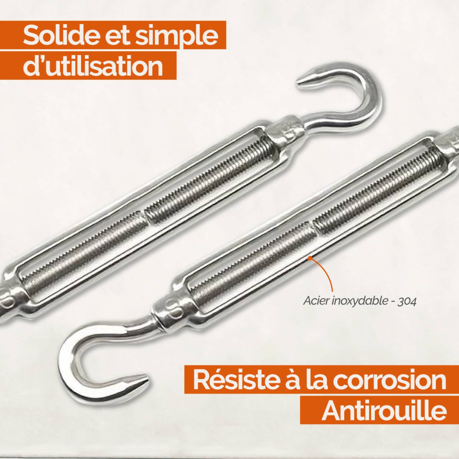 Linxor - Lot de 5 tendeurs de fil réglables en acier inoxydable - Double crochets- M6 - Linxor - Imagen 3