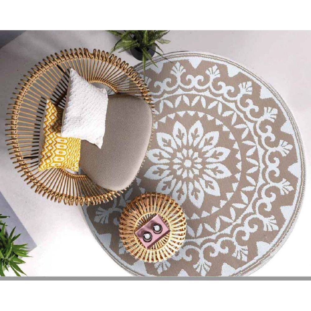 Aubry Gaspard - Tapis d'extérieur rond en polypropylène D150 cm Mandala - Beige - Imagen 2