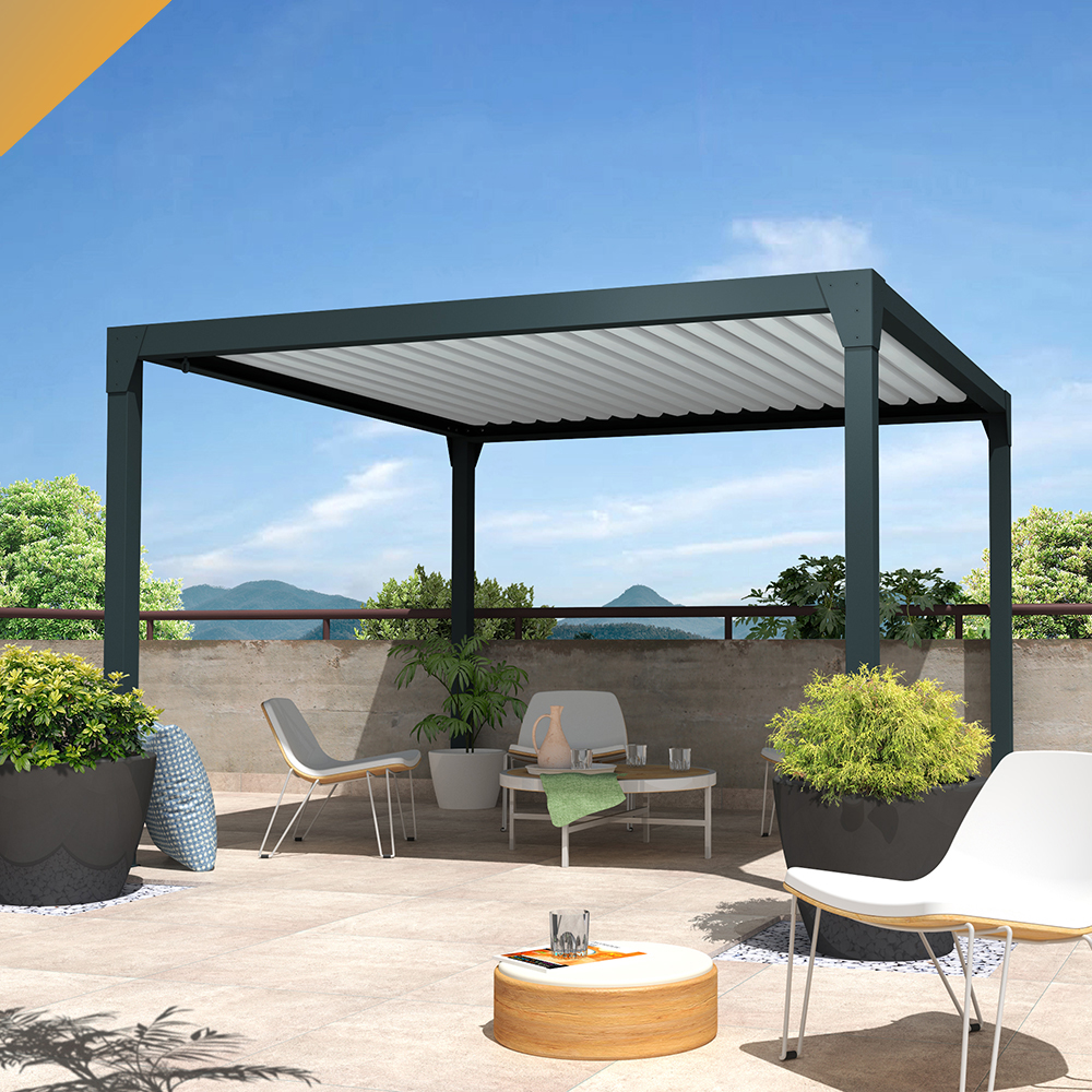 Intersun - Pergola Bioclimatique BERYL Ilot - Mixte Gris Anthracite/Blanc - 3,50x4,00 M - Vérin à Télécommande - Imagen 2