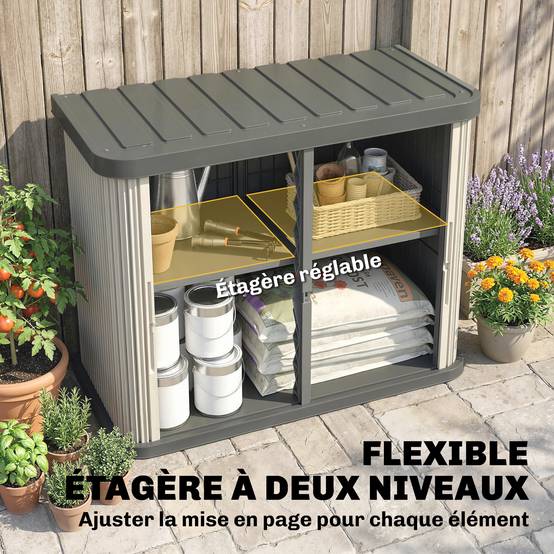 Coffre de Rangement Extérieur Résine Outils Jardin 2 Niveaux 120x59x92cm Marron - ComfortXL Outdoor Living - Image 7