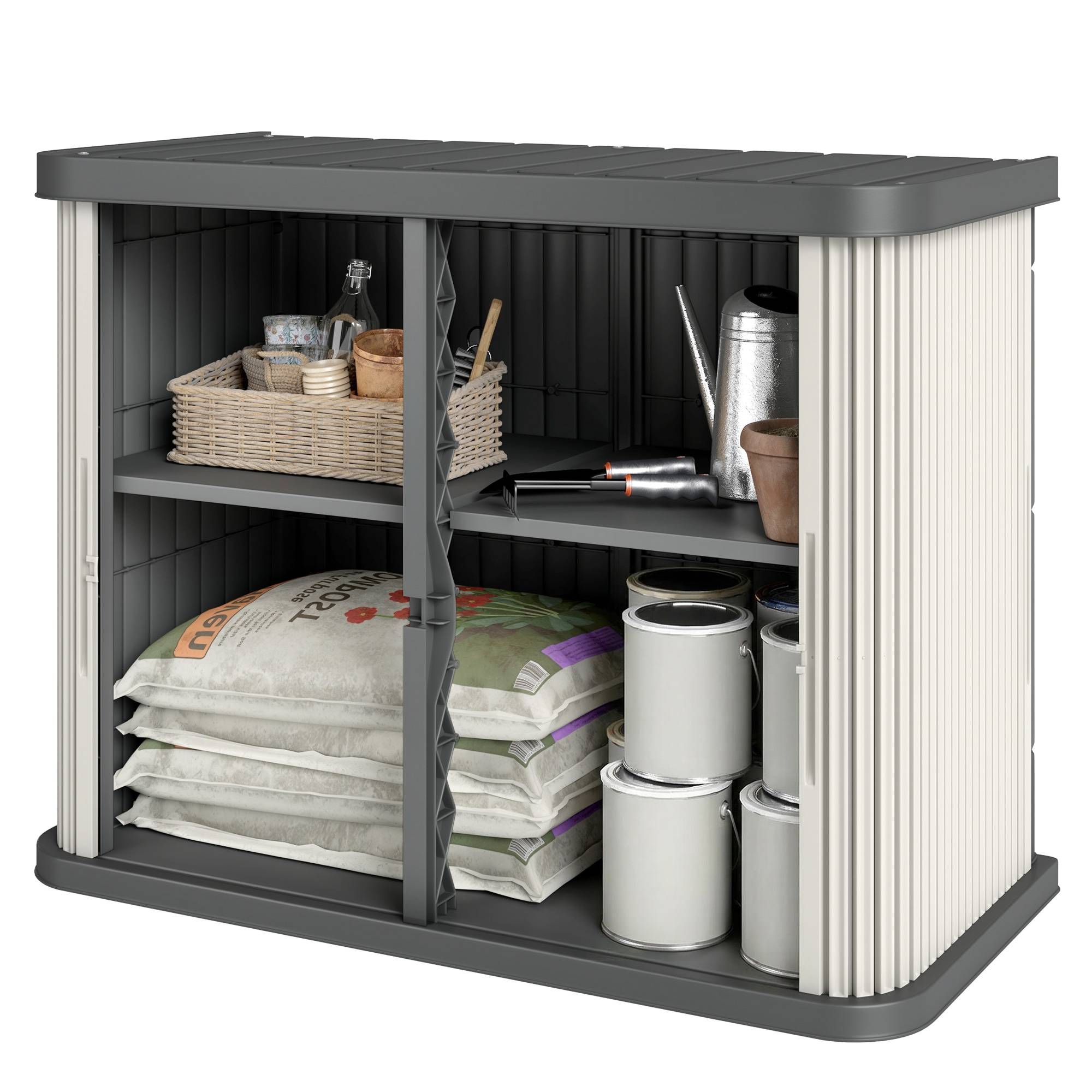 Coffre de Rangement Extérieur Résine Outils Jardin 2 Niveaux 120x59x92cm Marron - ComfortXL Outdoor Living - Image 2