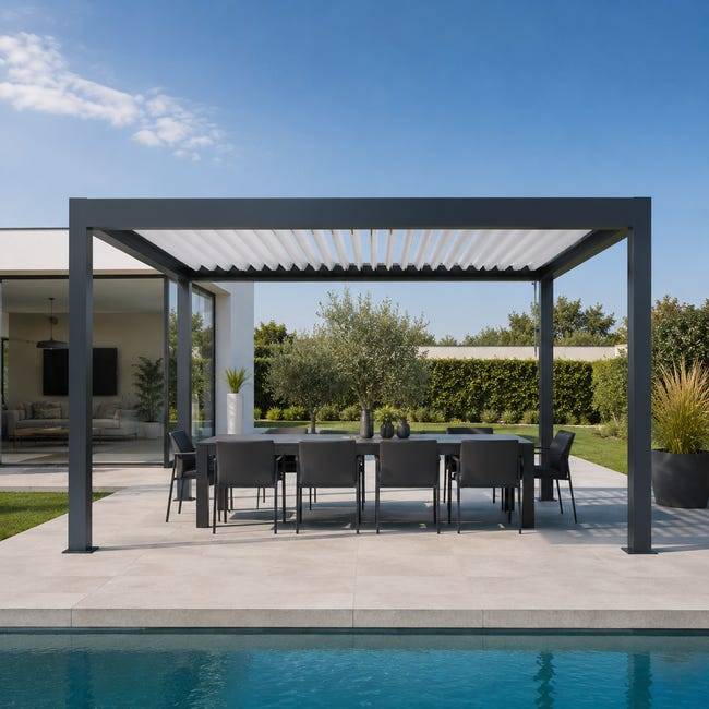 Pergola Bioclimatique Aluminium Autoportante Anthracite 4x3,5 Manuelle S ORIAL France