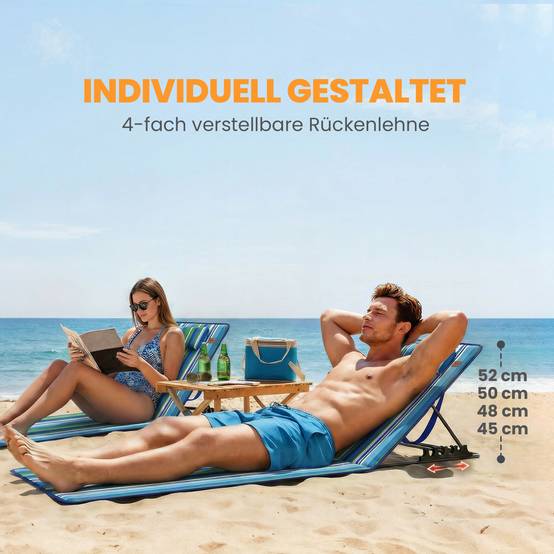 Ensemble de 2 tapis de plage avec dossier réglable, chaise longue longue légère pliante avec sac de rangement pour oreillers - Image 4