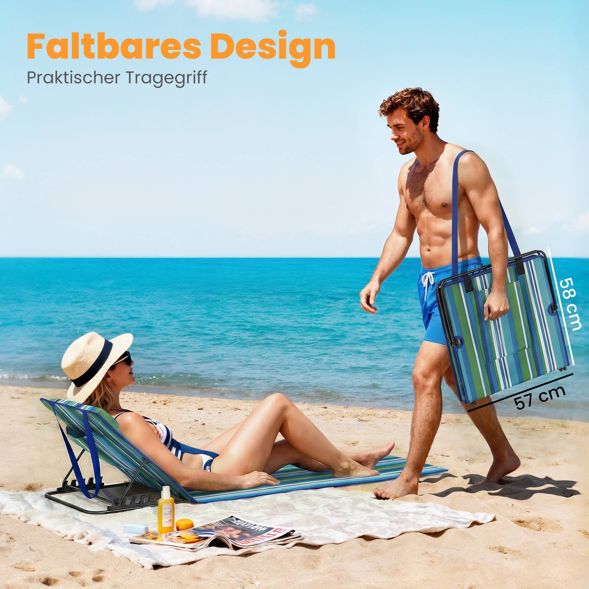 Ensemble de 2 tapis de plage avec dossier réglable, chaise longue longue légère pliante avec sac de rangement pour oreillers - Image 6