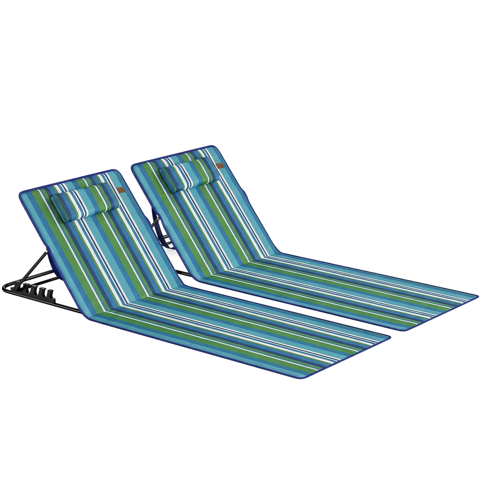 Ensemble de 2 tapis de plage avec dossier réglable, chaise longue longue légère pliante avec sac de rangement pour oreillers - Image 1