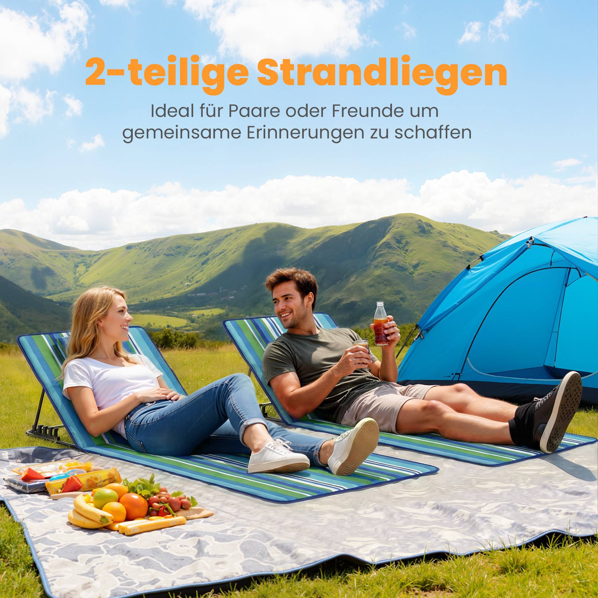 Ensemble de 2 tapis de plage avec dossier réglable, chaise longue longue légère pliante avec sac de rangement pour oreillers - Image 5
