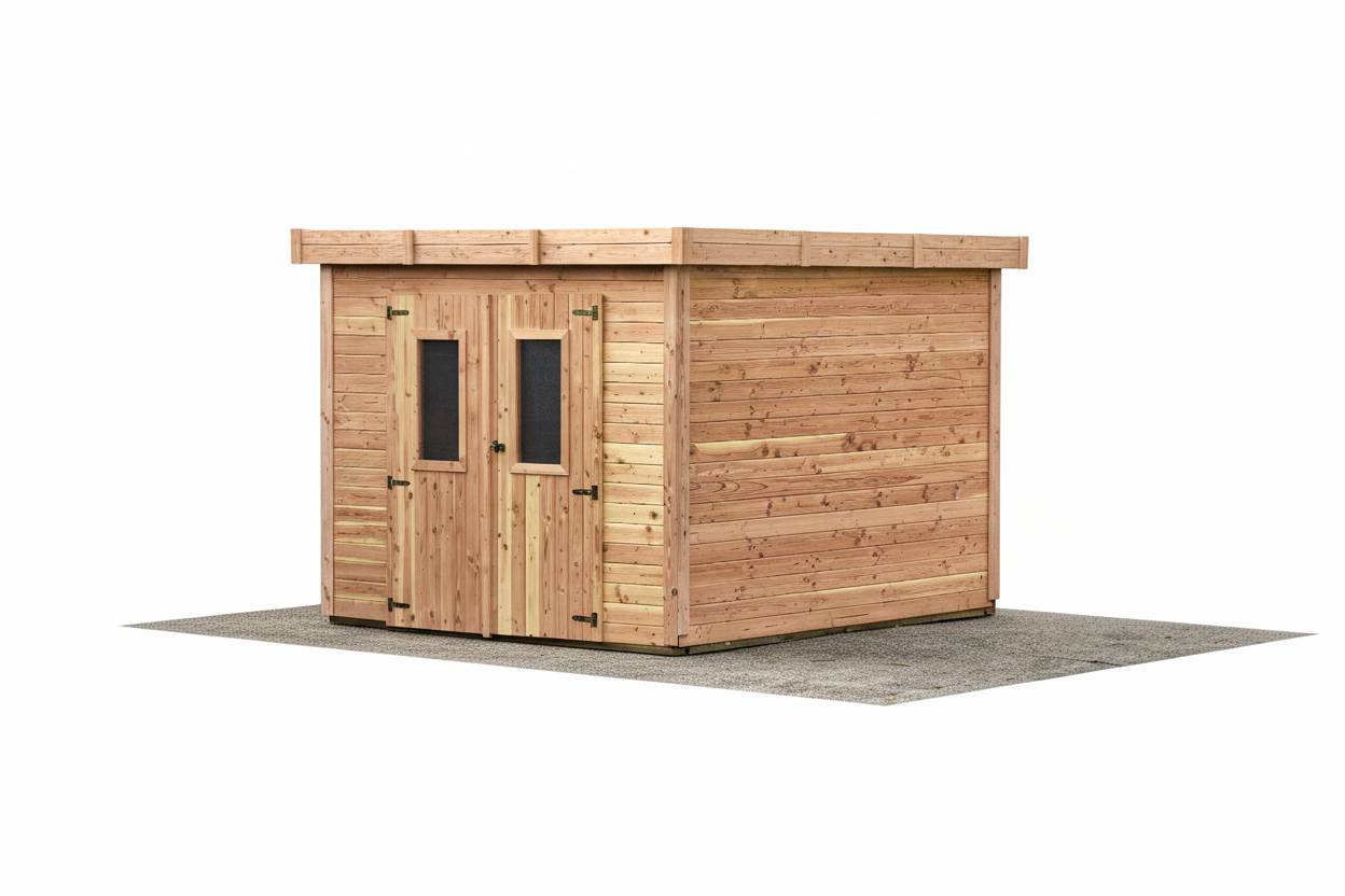 Habrita - Abri Madriers bois massif - 28 mm- surface extérieur 9,30 m2 - Toit plat - couverture polycarbonate - Image 3
