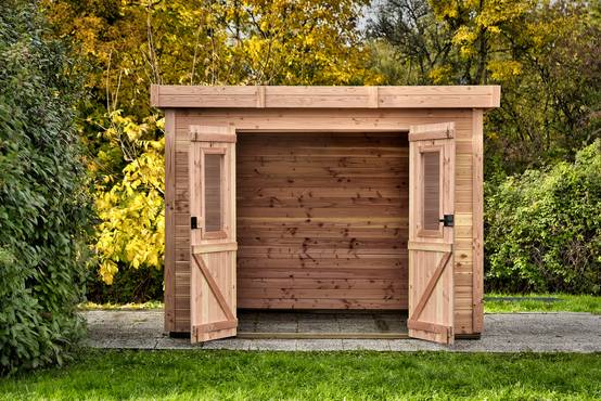 Habrita - Abri Madriers bois massif - 28 mm- surface extérieur 9,30 m2 - Toit plat - couverture polycarbonate - Image 1