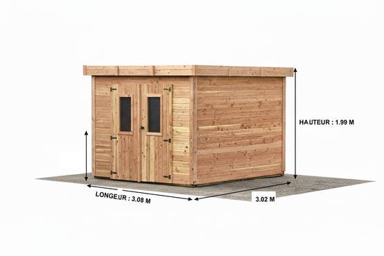 Habrita - Abri Madriers bois massif - 28 mm- surface extérieur 9,30 m2 - Toit plat - couverture polycarbonate - Image 4