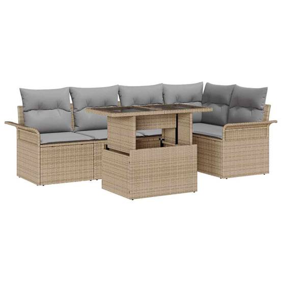 Salon de jardin 6 pcs Beige polyrotin 5 places avec table hauteur réglable – ComfortXL Outdoor Living - Image 2