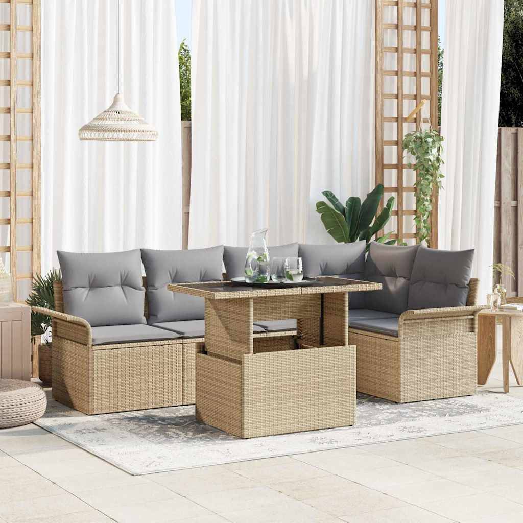 Salon de jardin 6 pcs Beige polyrotin 5 places avec table hauteur réglable – ComfortXL Outdoor Living - Image 1