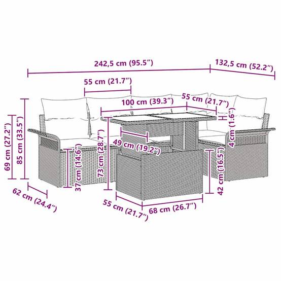 Salon de jardin 6 pcs Beige polyrotin 5 places avec table hauteur réglable – ComfortXL Outdoor Living - Image 3